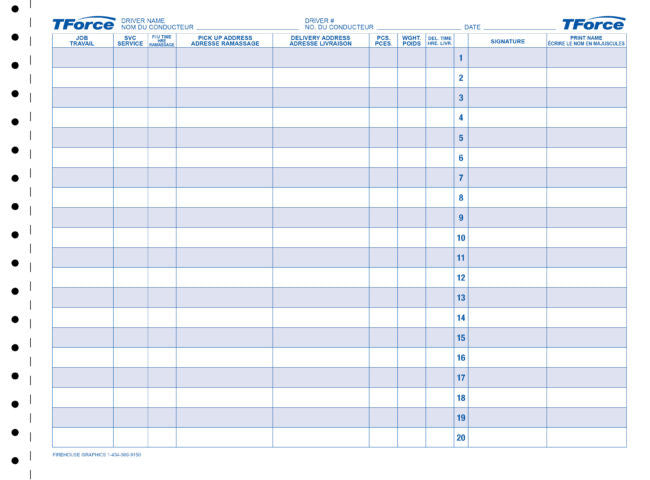 Canada: 2-part Driver Manifests – BOOKED