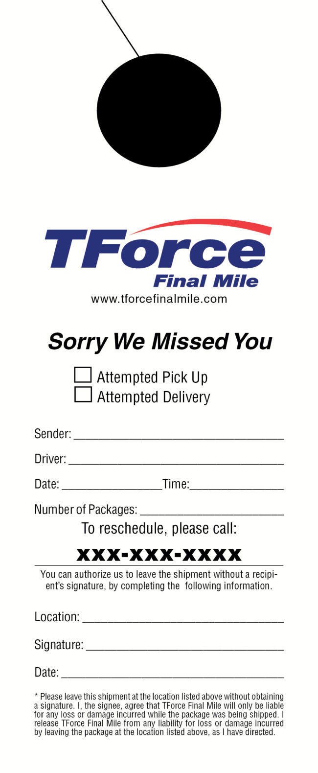 Canada: Door Hangers – 1-sided TForce Logistics